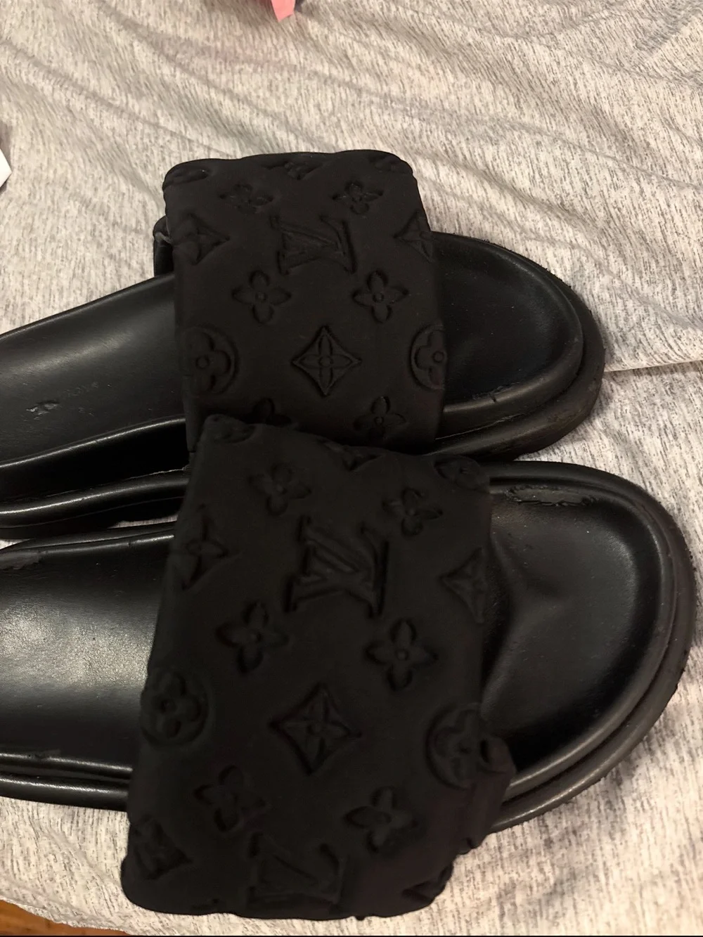 Louis Vuitton Black Embossed Monogram Slide Sandals